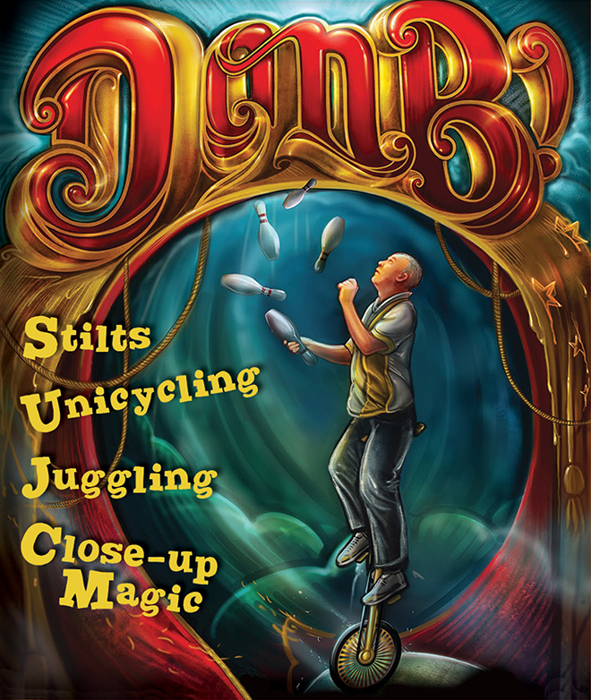 DonB promo illustration - Stilts, Unicycling, Juggling, Close-up Magic