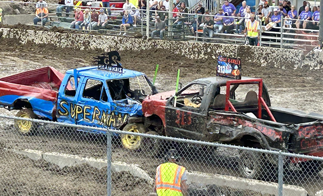 smashed up cars at the Carver County Fair Demolition Derby